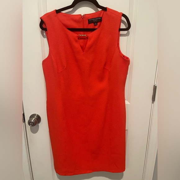 Orange (Reddish) Sleeveless V-Neck Sheath Dress for Work - Picture 1 of 3